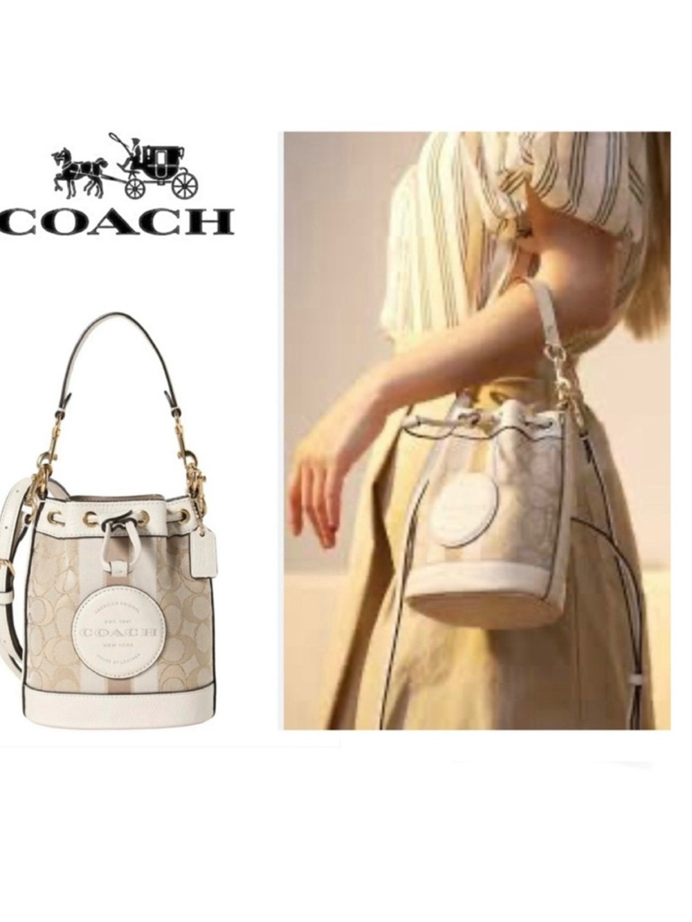 🦌 COACH MINI DEMPSEY BUCKET BAG IN SIGNATURE JACQUARD w/ LOGO & COA 🦌